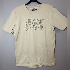 R&B brand graphic t-shirt featuring the text "PEACE & HOPE, 100% Cotton